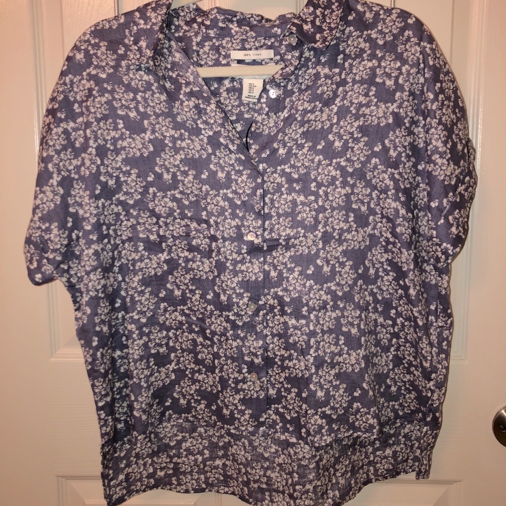Rachel Zoe Purple Flower Linen Shirt